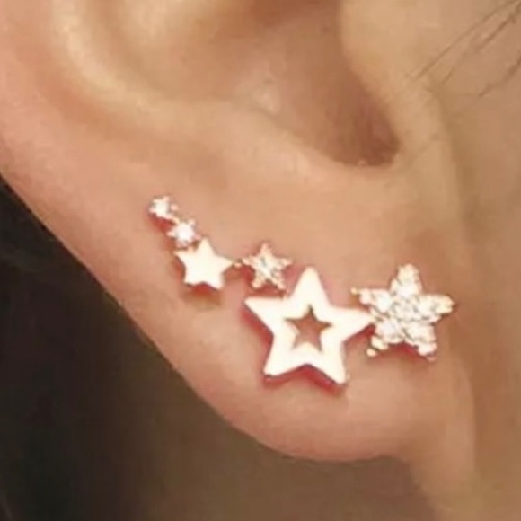 Rose Gold Diamond Star Ear Climbers - Picture 1 of 6
